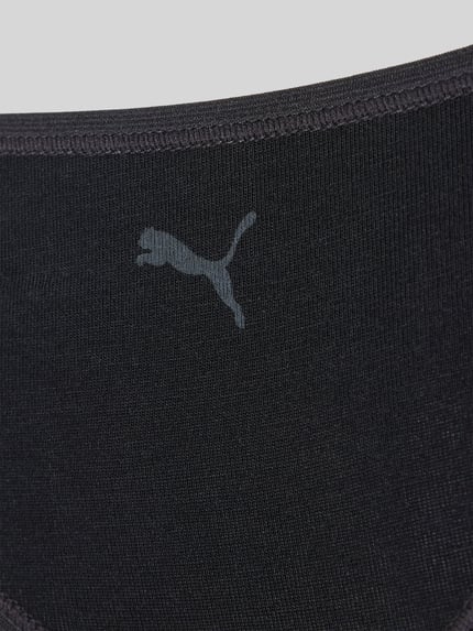 Produktfoto, zwart textiel met fijne structuur en subtiel PUMA-logo, String uit katoenmix met modal uit set van 3 van PUMA, Dames string