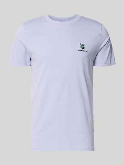 Produktfoto, T-Shirt mit Stitching und Rundhalsausschnitt von Lindbergh, weiße Reine Baumwolle, Slim-Fit, Rückenlänge 71 cm Größe M