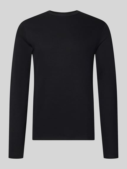 Produktfoto, Regular Fit Longsleeve aus reiner Baumwolle Modell 'Basic' von Lindbergh, schwarze Farbe, Rundhalsausschnitt, glatte Textur