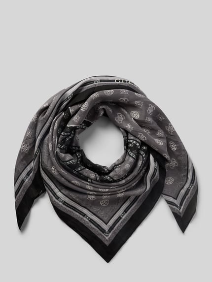 Produktfoto, Schal aus reiner Viskose Modell 'Kefiah' von Guess mit rechteckiger Passform und Allover-Logo-Print, 120 cm Breite, 120 cm Länge
