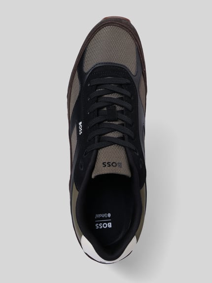 Productfoto, Sneaker uit rundleernappa met logo-details van HUGO, effen mat leerlook, gestructureerd patroon, logoborduursel, ronde neus, platte vorm, geprofileerde rubberen zool
