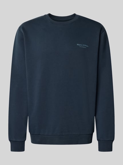 Produktfoto, Regular Fit Sweatjacke aus reiner Baumwolle von Marc O'Polo, granatowy kolor, krój regular fit, materiał sweat, label print, crew neck, długie rękawy, rękawy i dół ze ściągaczem
