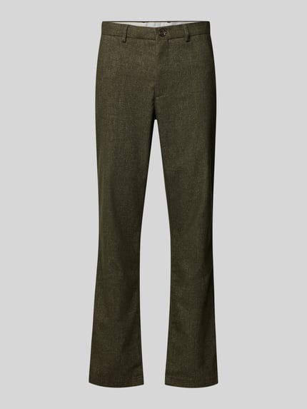 Produktfoto, Slim Fit Gerade Hose aus Baumwoll-Mix mit Viskose-Anteil Modell 'DENTON' von Tommy Hilfiger in Olivgrün mit feiner Struktur, Herren Gerade Hose von Tommy Hilfiger