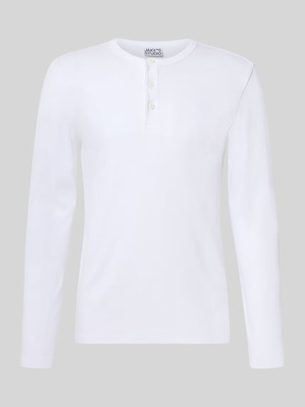 Produktfoto, T-Shirt in Ripp-Optik mit Rundhalsausschnitt von Jake*s, Mieszanka bawełny i elastanu, krój slim fit, efekt prążkowania, okrągły dekolt, długość tyłu w rozmiarze M: 56 cm