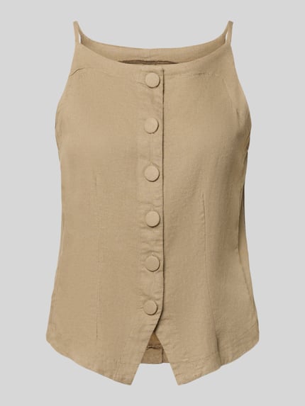 Produktfoto, Blusentop aus Leinen-Viskose-Mix Modell 'LINNO' von ICHI, beżowy kolor, listwa guzikowa, krój slim fit, długość tyłu w rozmiarze 36: 44 cm, damski top z wyraźną fakturą tkaniny