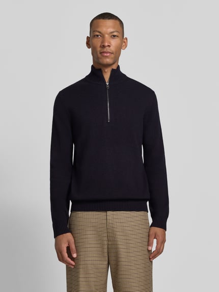 CINQUE sweter z dzianiny o kroju regular fit z kołnierzem zapinanym Granatowy 4