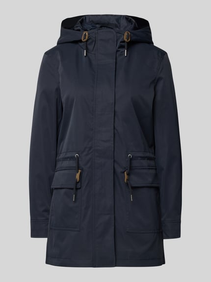 Productfoto, Regular Fit Parka met tunnelkoord model 'LOUISE' van Only, effen donkerblauw, capuchon, rits, drukknopen, lange mouwen, klepzakken