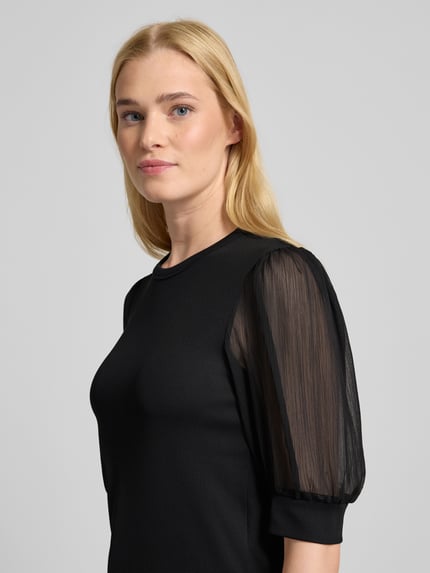 Luisa Cerano T-shirt in riblook met ronde hals Zwart - 3