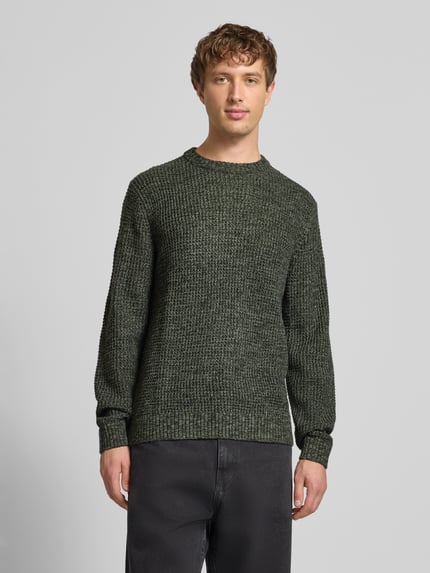 JACK & JONES Strickpullover mit gerippten Abschlüssen Modell 'LINK' Oliv Melange 4