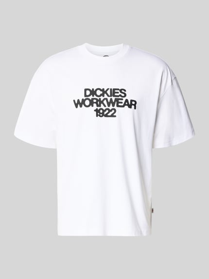 Produktfoto, białe T-Shirt z bawełny z czarnym nadrukiem z przodu, krój regular fit, T-Shirt mit Label-Print Modell 'TORREY' od Dickies