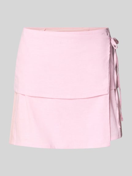 Productfoto, lichtroze minirok Minirock met Leinen-Anteil model 'Sina' van JJXX, mix van katoen en linnen, A-lijn, sierstrik, wikkellook