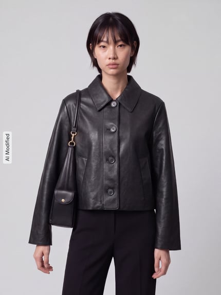 s.Oliver RED LABEL Regular fit kunstleren jack met platte kraag Zwart - 4