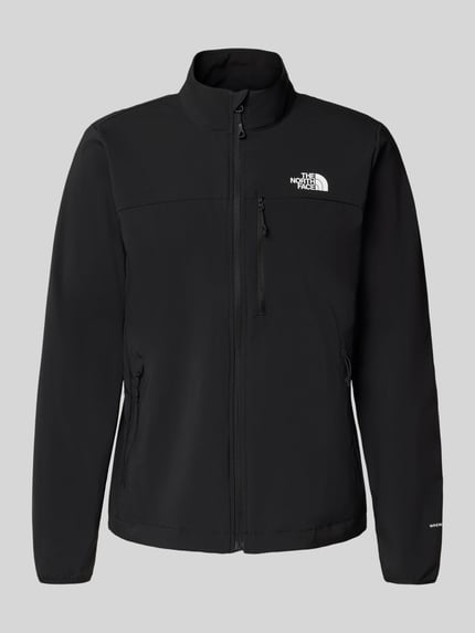 Produktfoto, schwarze Jacke mit Stehkragen und Logo von The North Face, Material-Mix mit Stretch, Reißverschlüsse, Regular Fit