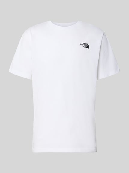Produktfoto, wit t-shirt met labelprint Model 'Evolution' van The North Face, katoenmix, regular fit, ruglengte bij maat M 73 cm