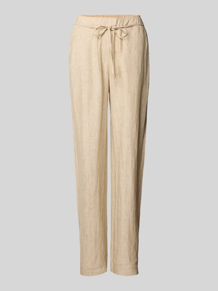 MAC Straight Leg Leinenhose mit Bindegürtel Modell 'Chiara' Beige 2