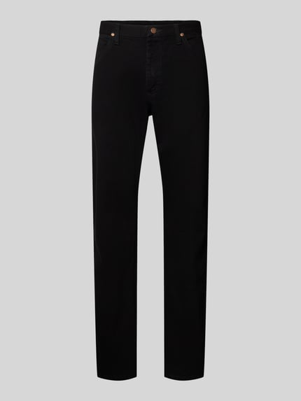 Productfoto, Cowboy Cut Jeans im 5-pocketmodel van Wrangler in zwart, puur katoen, recht model, knoop- en ritssluiting, heren, bandwijdte 43 cm, binnenbeenlengte 82 cm, maat 32/32