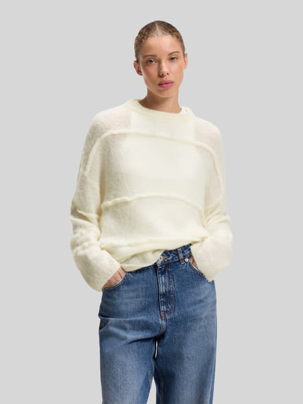 HUGO Blue Oversized Pullover aus Material-Mix mit Woll-Anteil Ecru 4