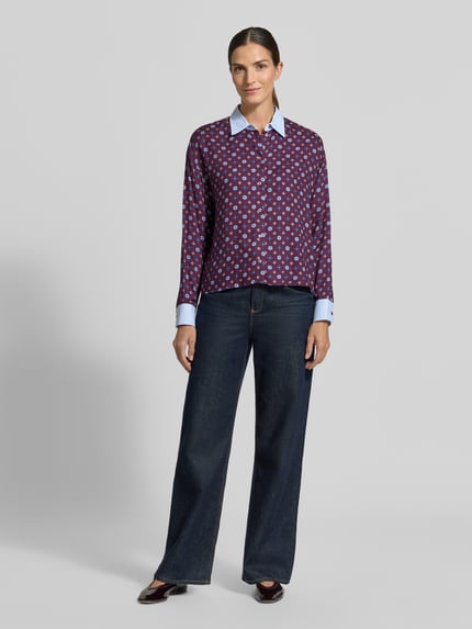 Emily Van den Bergh Relaxed Fit Bluse aus reiner Viskose mit Allover-Muster Bordeaux 1