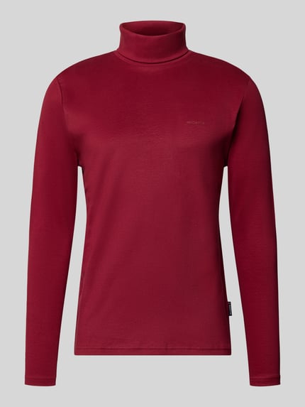 Produktfoto, Longsleeve mit Rollkragen von HECHTER PARIS, czerwony kolor, prosty krój, bawełna, detal z logo, długość tyłu 72 cm w rozmiarze M