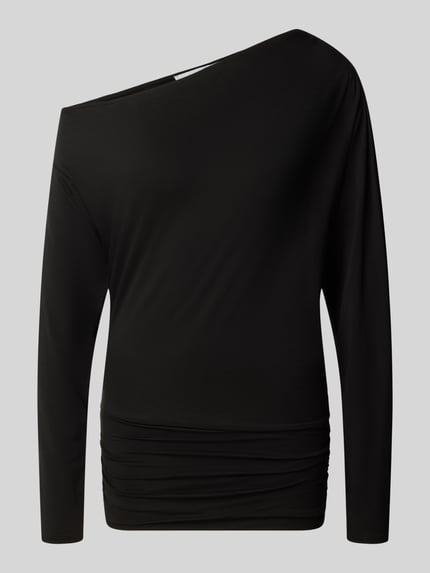 Produktfoto, schwarzes Longsleeve im Off-Shoulder-Look Modell 'RINA' von Topshop aus Lyocell-Elasthan-Mix, regular fit, glatte Textur