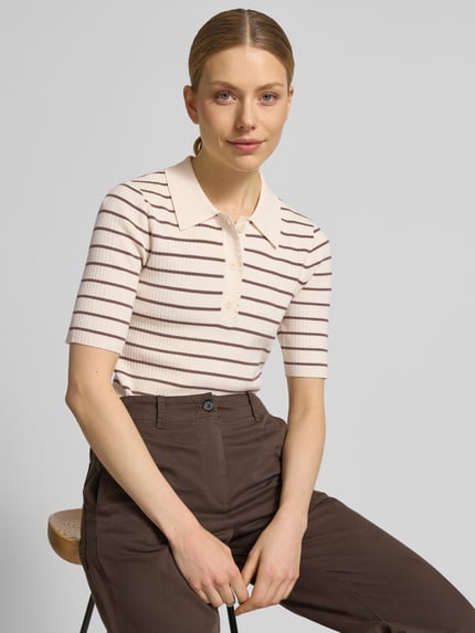 MOS MOSH Strickshirt mit Streifenmuster Modell 'Caliz' Schoko Melange 3