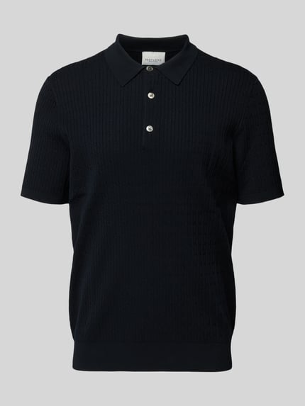 Produktfoto, Regular Fit Poloshirt mit Seide-Anteil Modell 'Luxury' von Profuomo, schwarz, Strick-Optik, gerippte Abschlüsse, Kurzarm.