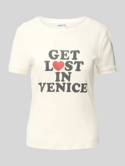 Jake*s Casual T-shirt z efektem prążkowania i napisem Złamany biały 2