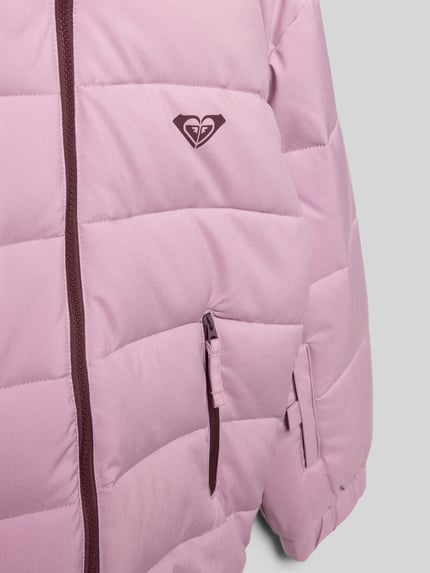 Produktfoto, Steppjacke mit Reißverschlusstaschen Modell 'SNOWYHILL' von Roxy in Rosa, Relaxed Fit, Kapuze, glatte Textur, Detailaufnahme