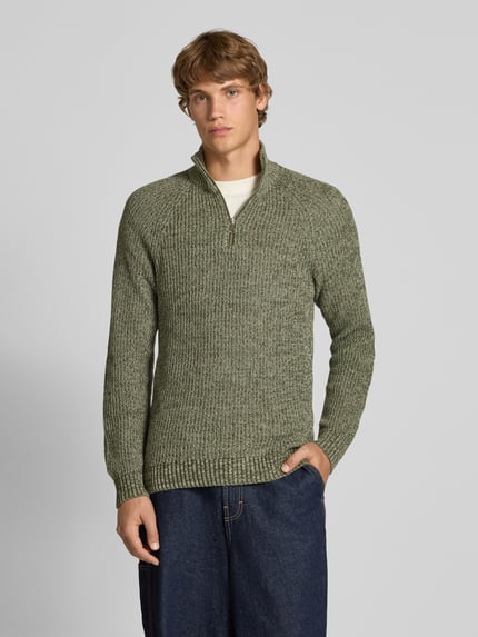 Blend Slim Fit Strickpullover mit Reißverschluss Modell 'Darik' Oliv 4