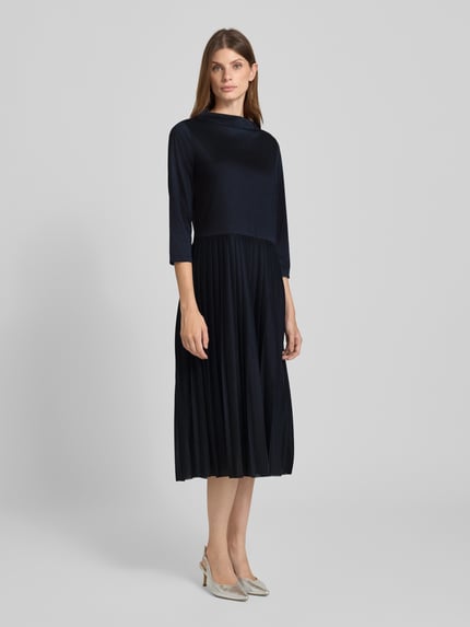 MORE & MORE Midikleid mit Stehkragen und Plisseefalten Marine 1