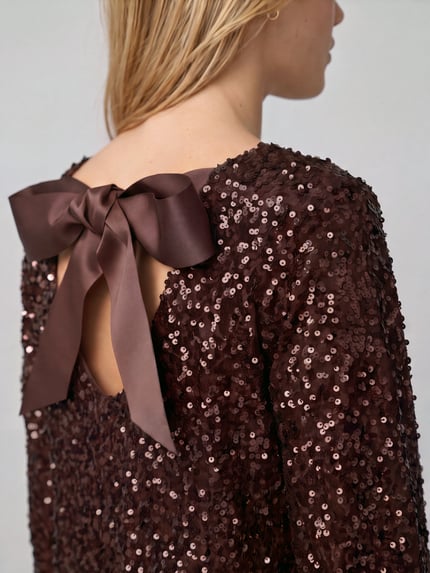 PIECES Paillettenkleid mit Rückenausschnitt Modell 'PCKAMMY' Mittelbraun 3
