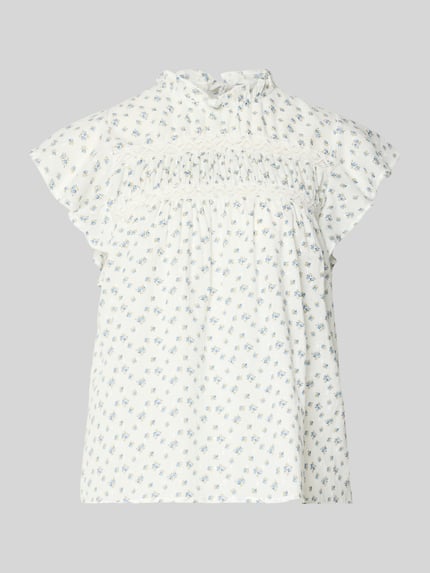 Produktfoto, Regular Fit Blusentop aus reiner Baumwolle Modell 'KATTI' von Only, Optik: Florales-Allover-Muster, Popeline, Weiß-Blau-Töne