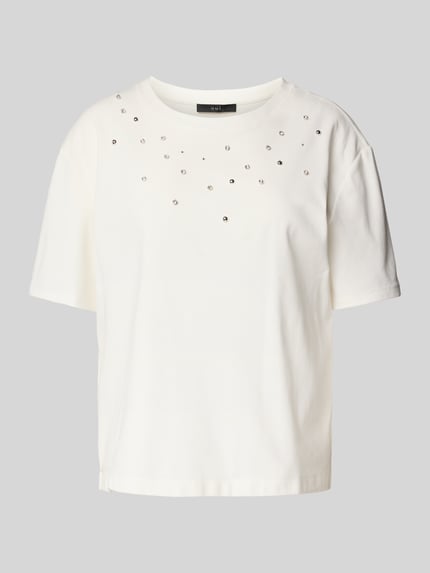 Oui T-shirt met siersteentjes Offwhite - 2