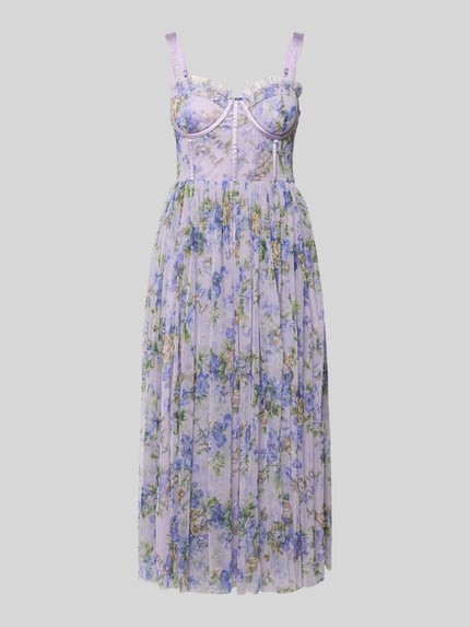 Produktfoto, Cocktailkleid aus Tüll im Allover-Look von LACE & BEADS, Midikleid in A-Linie mit floralen Pastelltönen und transparenter Textur