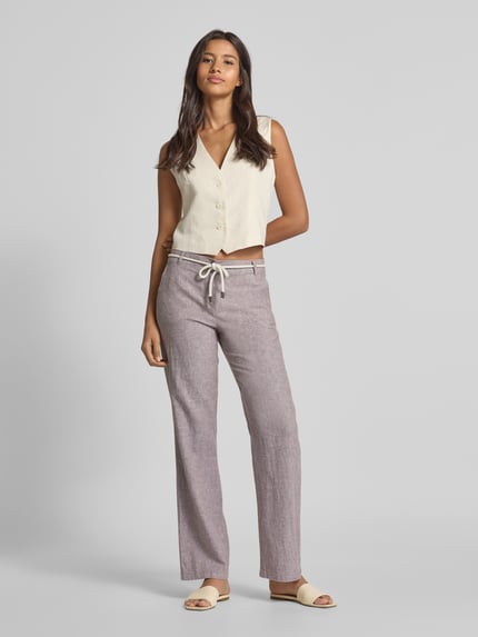 Christian Berg Woman Stoffhose aus Leinen-Baumwoll-Mix mit Bindegürtel Camel Melange 1