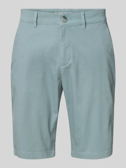 Produktfoto, Slim Fit Chinoshorts aus reiner Baumwolle von Tom Tailor in Hellblau, unifarben, seitliche Eingrifftaschen, klare Textur