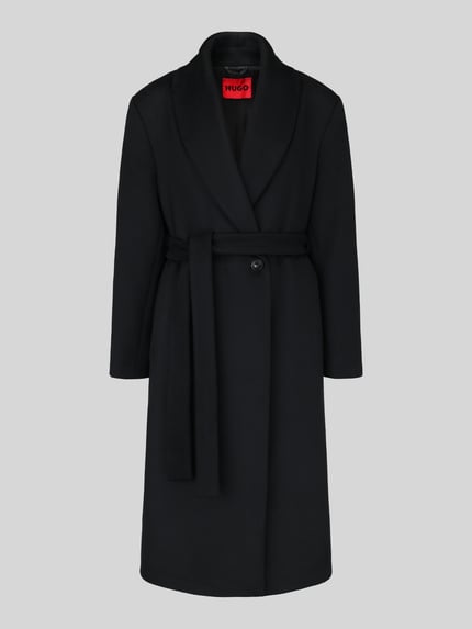 Produktfoto, schwarzer Regular Fit Mantel mit Woll-Anteil Modell 'Mindina' von HUGO für Damen, schlichtes Design, glatte Oberfläche