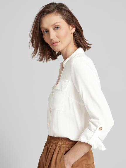 VERO MODA Hemdbluse mit aufgesetzten Brustpattentaschen Modell 'BUMPY' Weiss 3