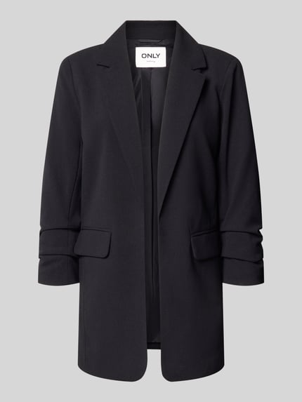 Produktfoto, schwarzer Regular Fit Longblazer mit 3/4-Arm Modell 'KALINA' von ONLY, glatte Struktur, Damen Longblazer von ONLY