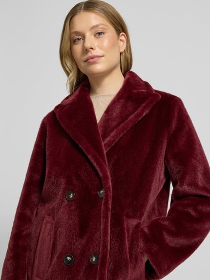 Marc Cain Regular fit lange jas van teddybont in maxilengte Bordeaux - 3