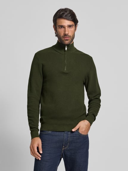 Matinique Sweter z dzianiny z kołnierzem model ‘lagoon’ Ciemnozielony 4