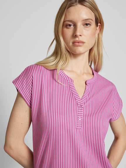Tom Tailor T-shirt z kołnierzem z lamówką Mocnoróżowy 3