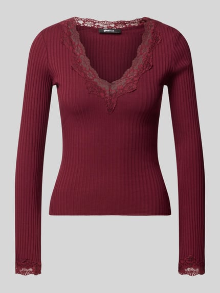 Gina Tricot Langarmshirt mit Spitzendetail am Ausschnitt Bordeaux 1