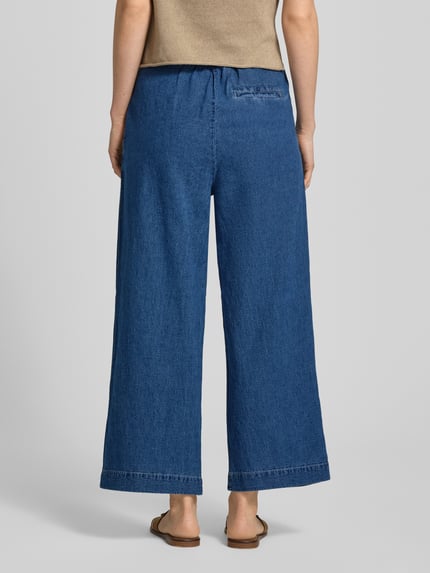 Christian Berg Woman Wide leg jeans van mix van katoen en linnen met strikceintuur Jeansblauw gemêleerd - 5