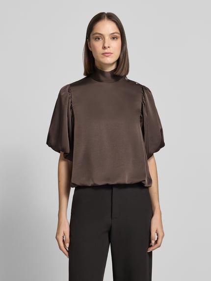 Neo Noir Regular Fit Satinbluse mit Puffärmeln Modell 'Parisa' Dunkelbraun 4