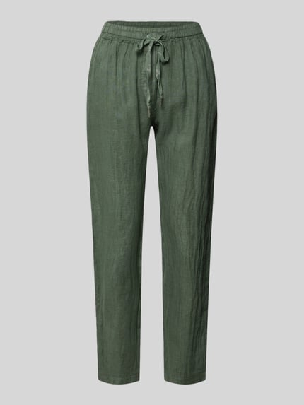 Produktfoto, Leinenhose mit elastischem Bund Modell 'Pa44uline' von ZABAIONE, olivgrün, gerade Form, sichtbare Struktur, Regular Fit, Damenmode