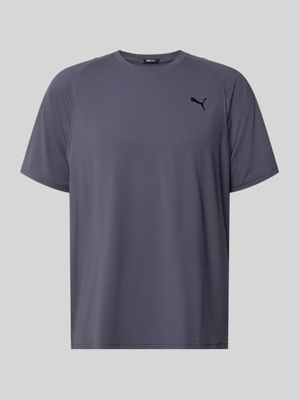 Produktfoto, T-Shirt mit Label-Print von PUMA PERFORMANCE in Grau, Material-Mix mit Stretch-Anteil, Regular Fit, gerippter Rundhalsausschnitt