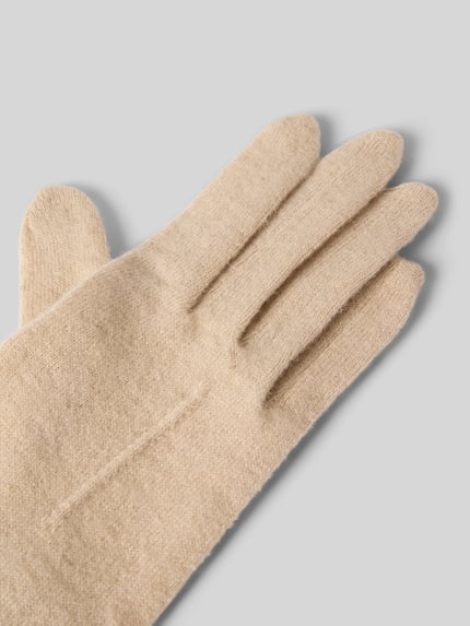 Roeckl Rękawiczki z filcowanej żywej wełny Model „Leather Piping Touch” Beżowy 3