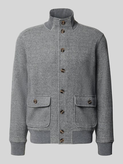 RAGMAN Strickjacke aus Wolle mit Stehkragen Anthrazit Melange 1
