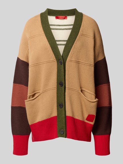 MAX&Co. Cardigan aus Schurwolle mit Label-Patch Camel 2